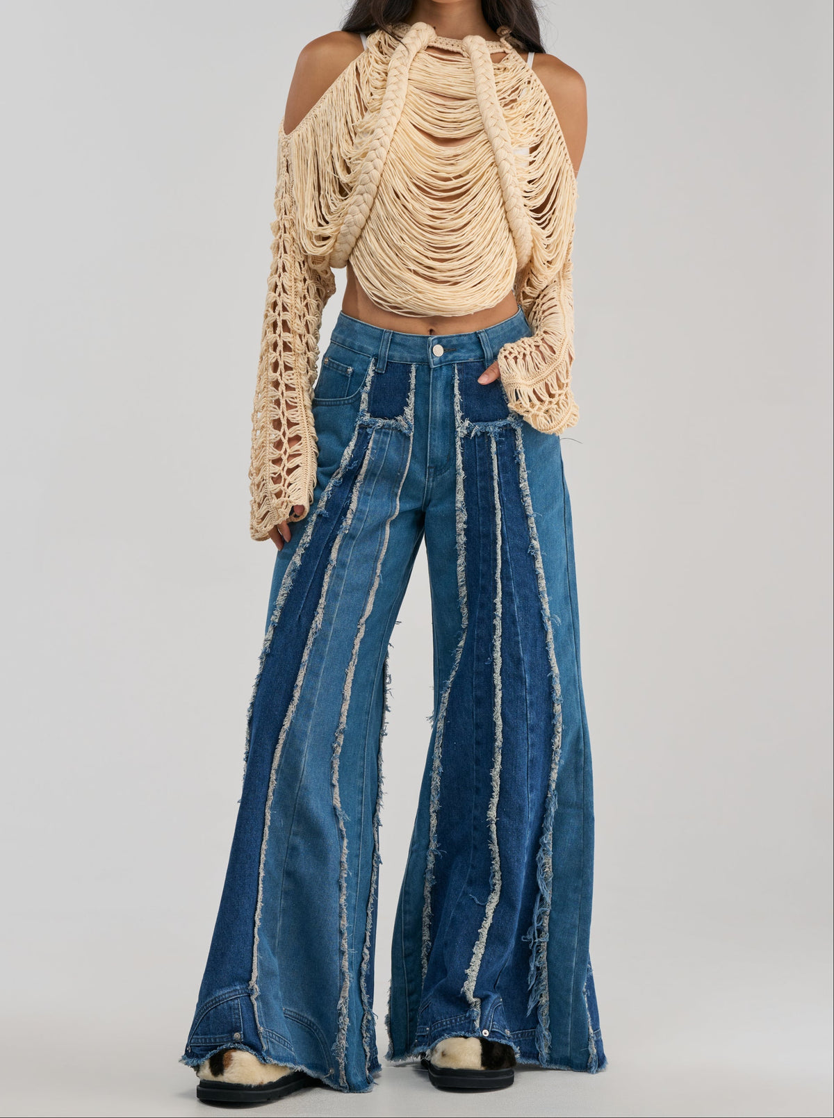 Braided Fringe Crochet Cold‑Shoulder Crop Top