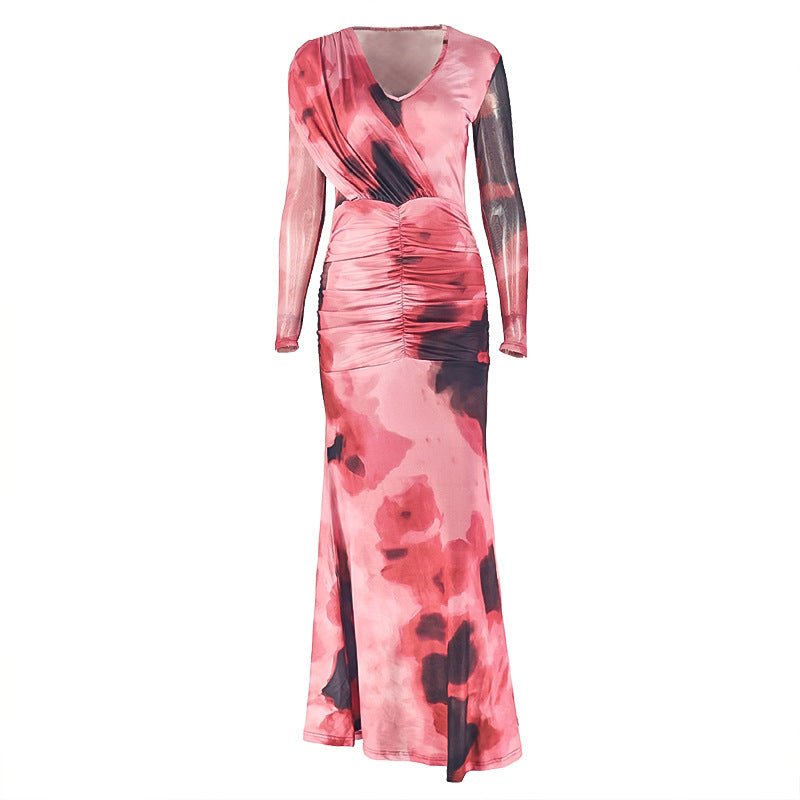 V-neck Printed Bodycon Dress