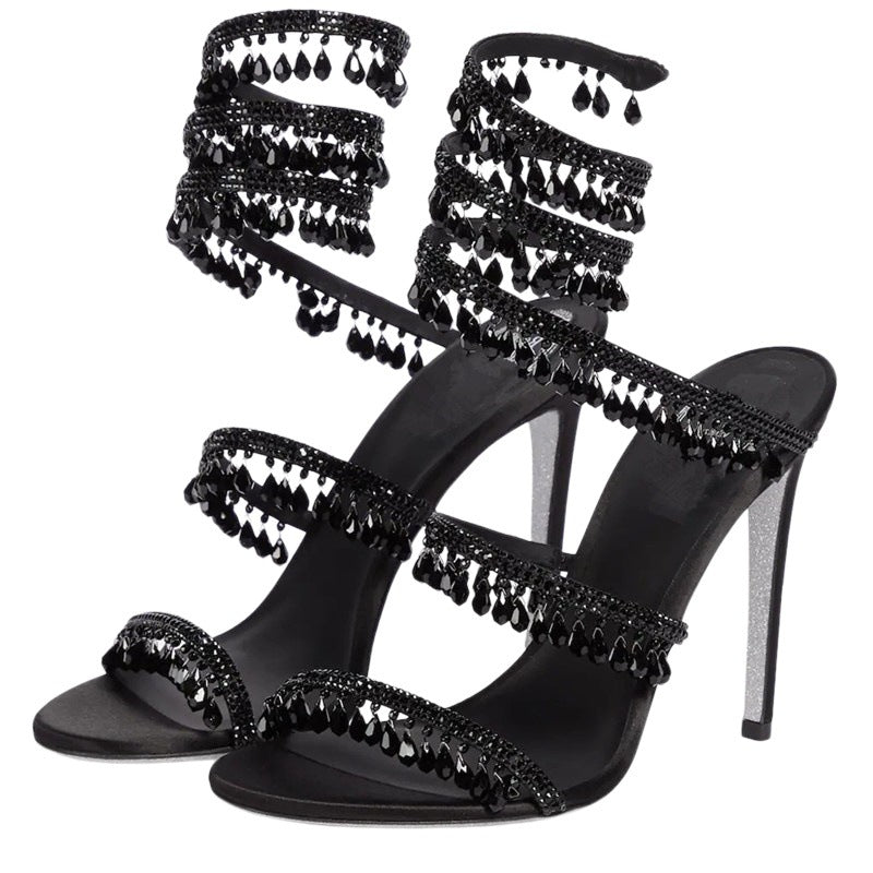 Crystal Rhinestone Wrapped Stiletto Sandals