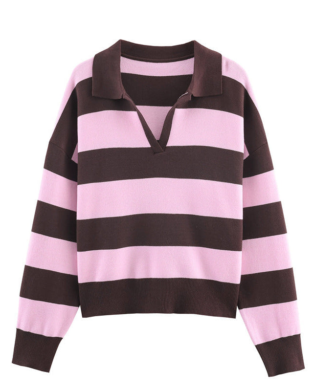 Collared Striped Knit Top
