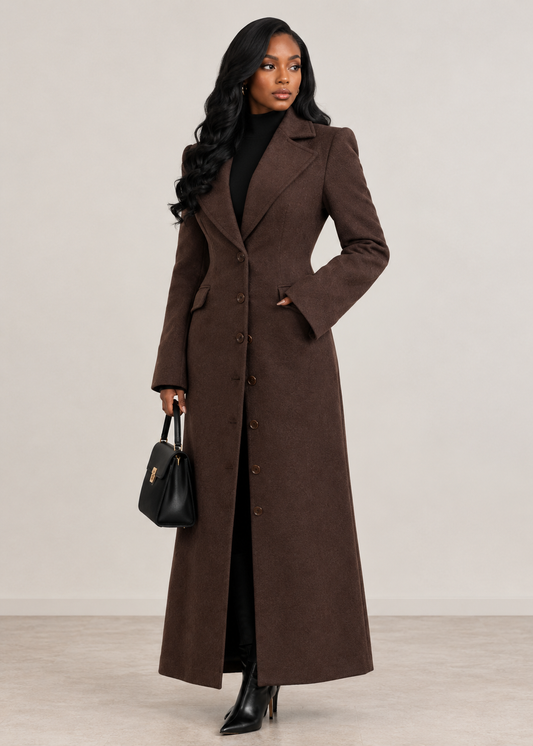 Waist-Cinched Maxi Suit Coat