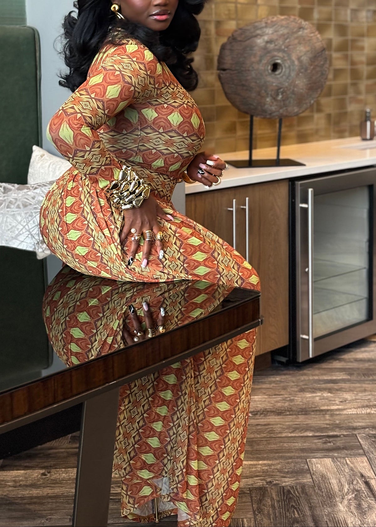 Sophisticated Geometric-print Maxi Dress