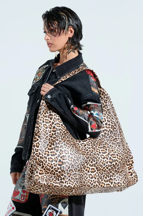 Oversized Leopard Print Hobo Tote Bag