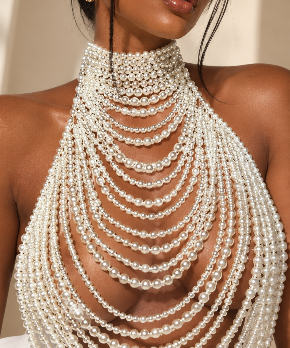 Handmade Pearl-embellished Strapless Top