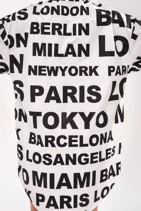 City Letter Print Oversized Shirt Mini Dress