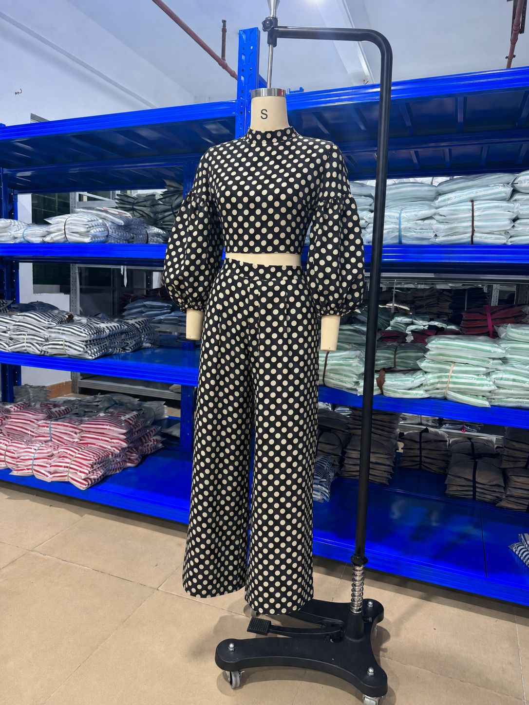 Elegant polka Dot Lantern Sleeve Two-piece Set