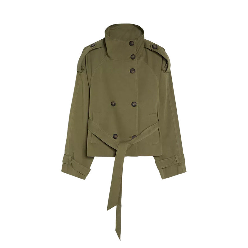 Stand Collar Double-Breasted Trench