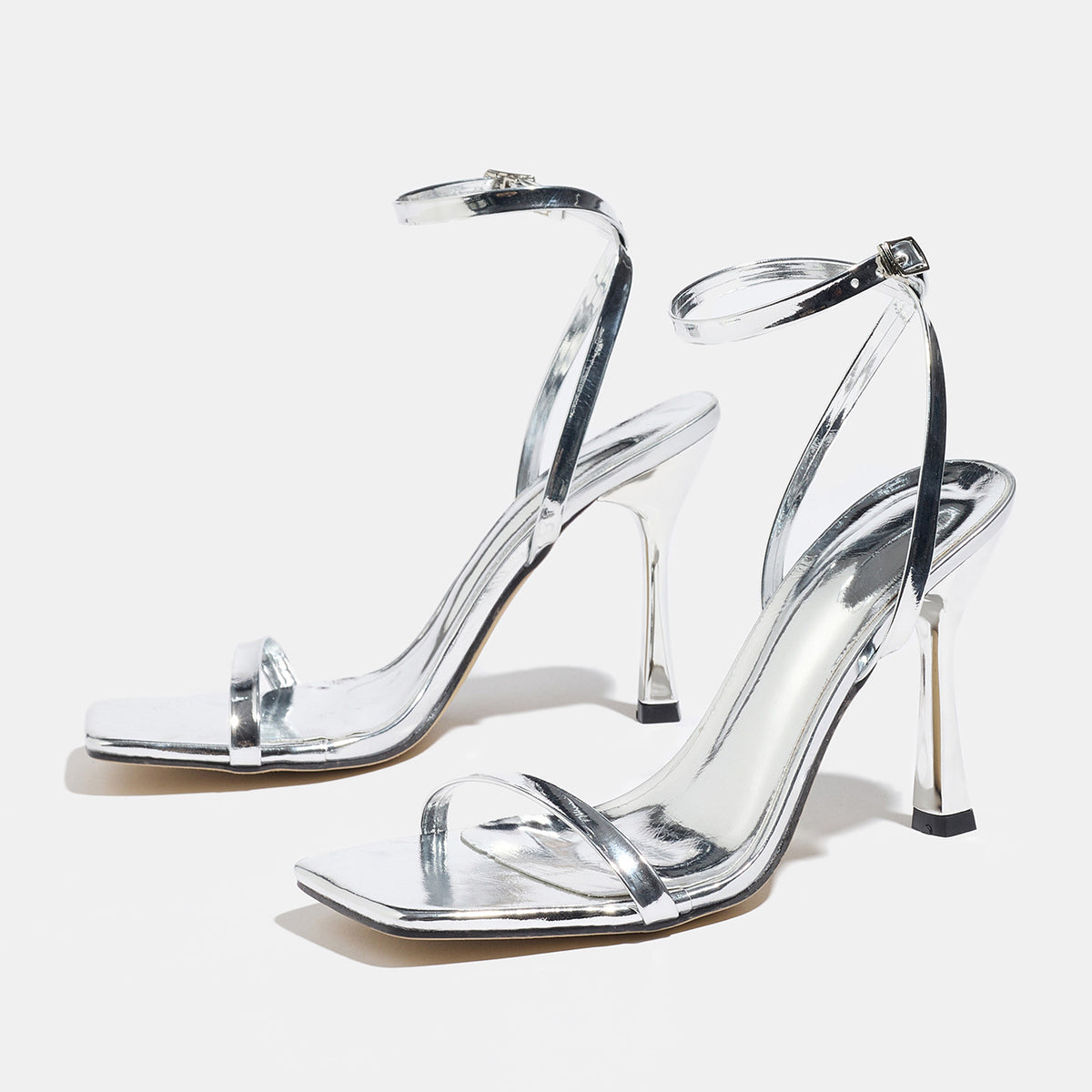 Metallic Ankle Strap Stiletto Sandals