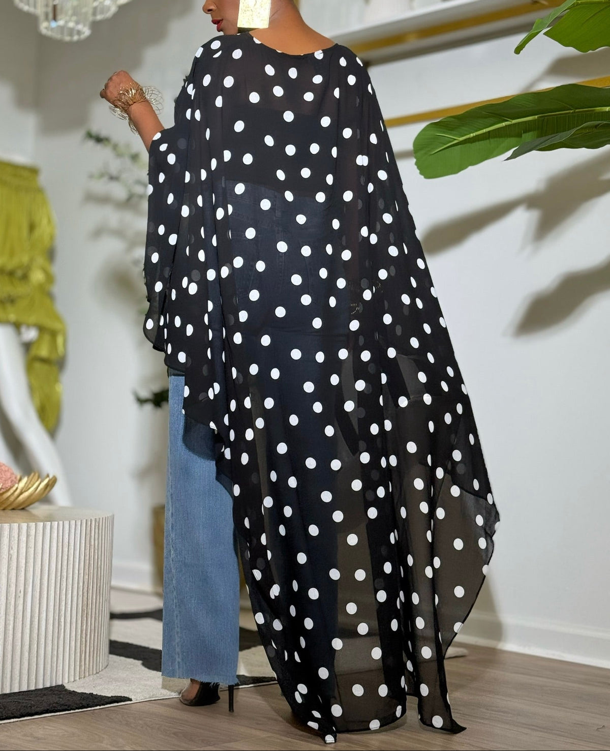 Polka‑Dot Sheer Maxi Kimono Cover‑Up