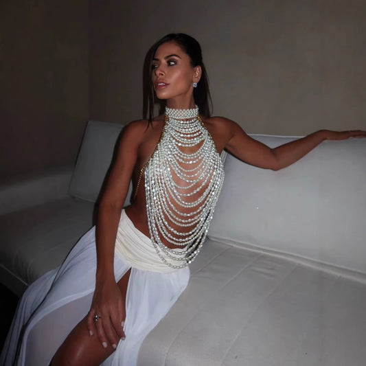 Handmade Pearl-embellished Strapless Top