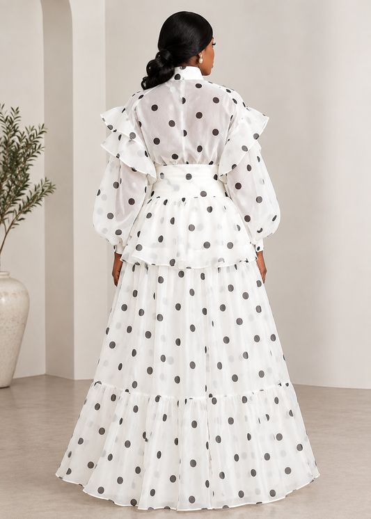 Polka-dot Chiffon Matching Skirt Set