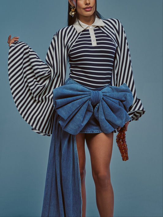 Statement Flare Sleeve Striped Top