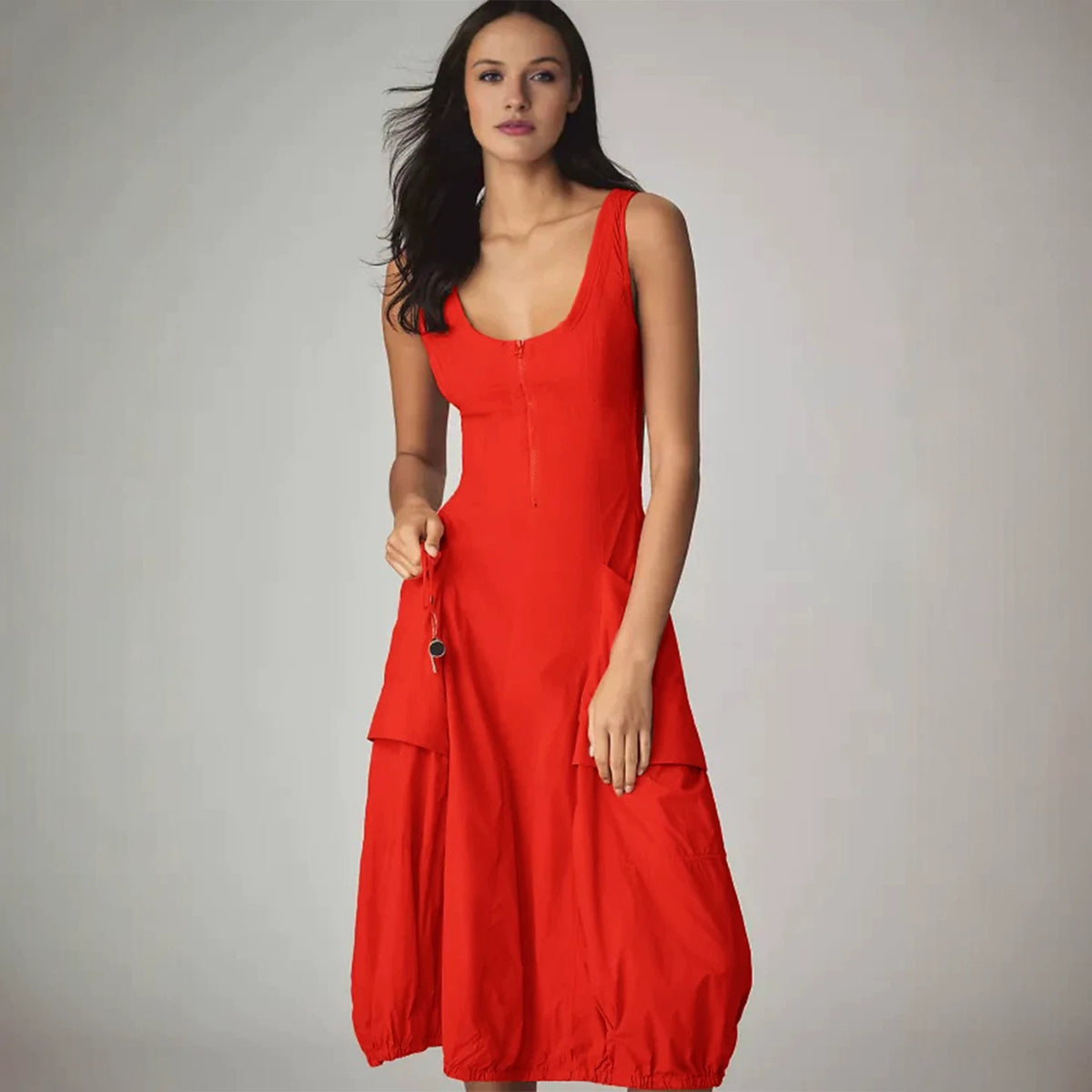 Bubble-Hem Midi Dress