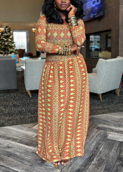 Sophisticated Geometric-print Maxi Dress