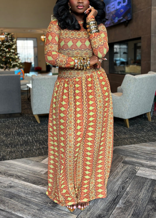 Sophisticated Geometric-print Maxi Dress
