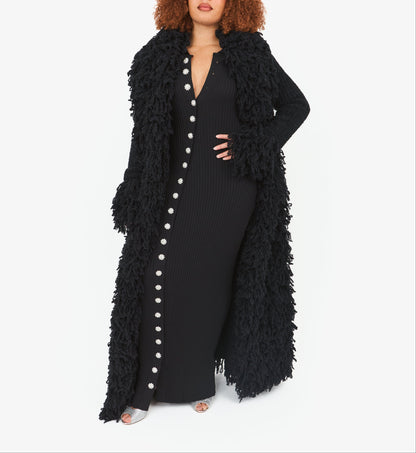 Shaggy Fuzzy Knit Open Front Long Cardigan