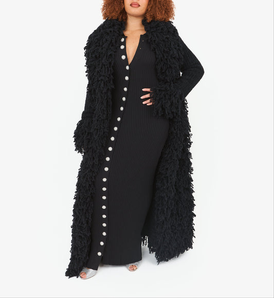 Shaggy Fuzzy Knit Open Front Long Cardigan