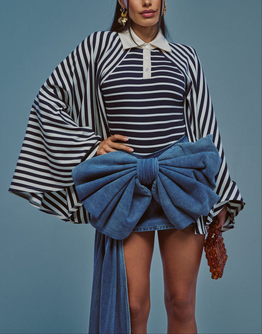 Statement Flare Sleeve Striped Top