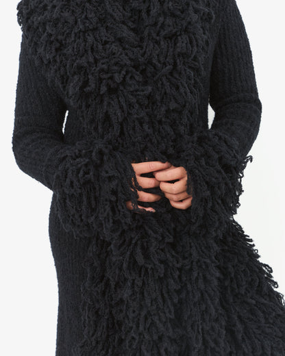 Shaggy Fuzzy Knit Open Front Long Cardigan