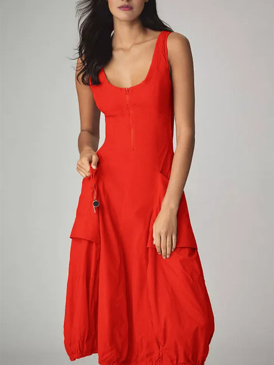 Bubble-Hem Midi Dress