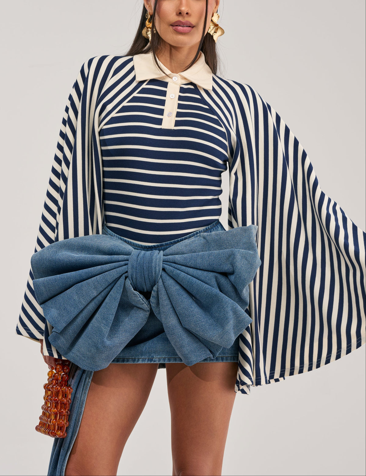 Statement Flare Sleeve Striped Top