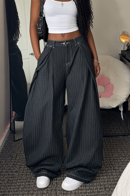 Washed Striped Curved-Seam Trousers