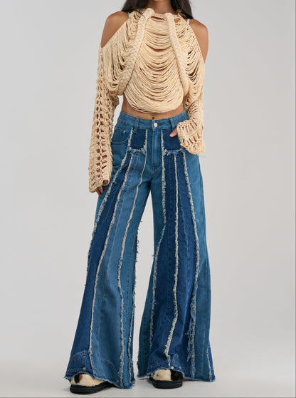 Braided Fringe Crochet Cold‑Shoulder Crop Top