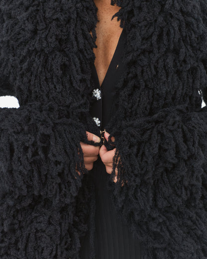 Shaggy Fuzzy Knit Open Front Long Cardigan