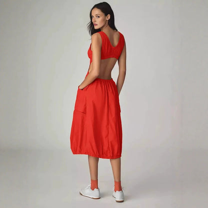 Bubble-Hem Midi Dress