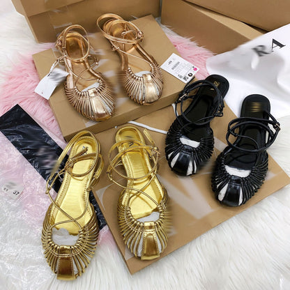 Women's Minimalist Solid-color Flat Cutout Sandals