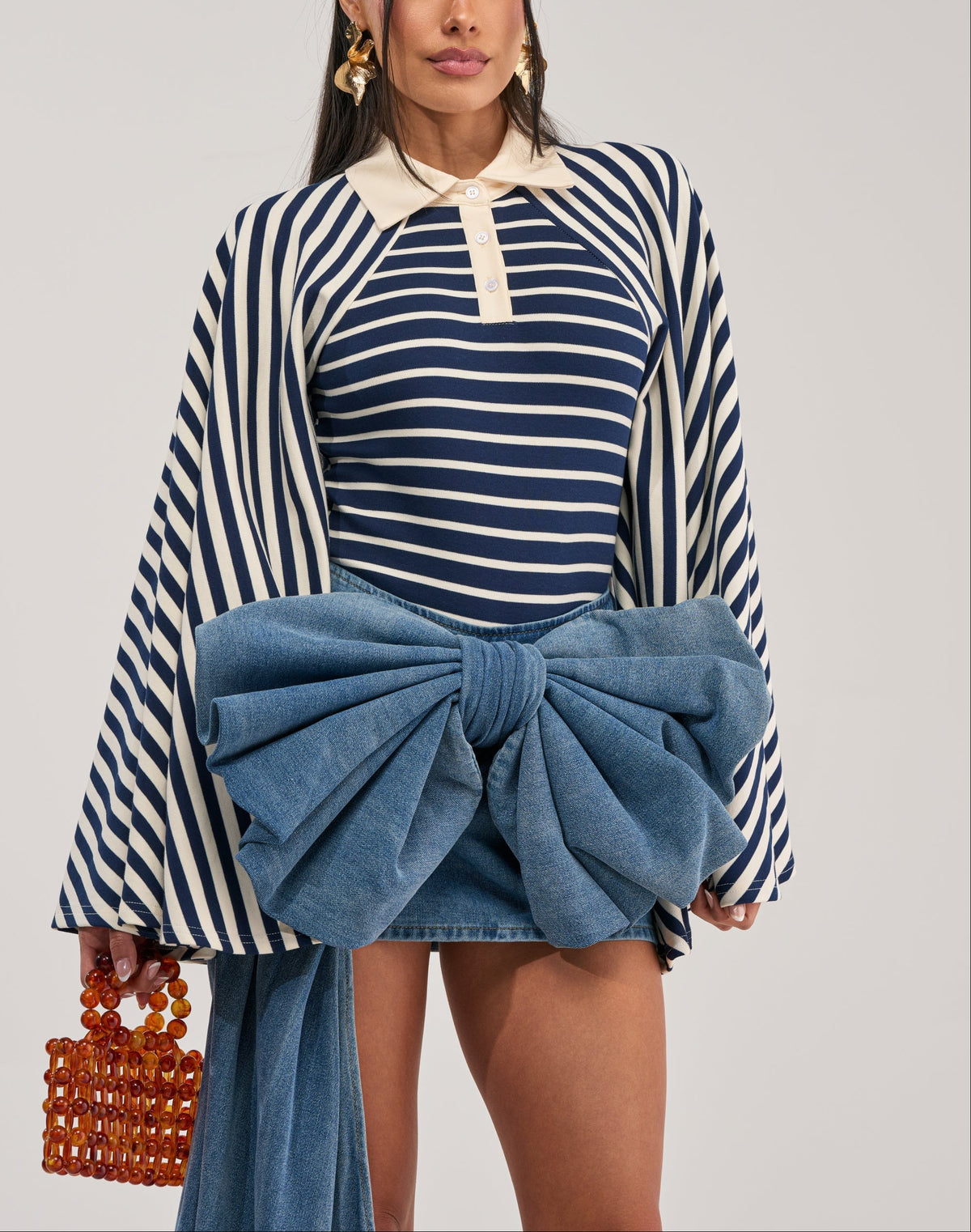 Statement Flare Sleeve Striped Top