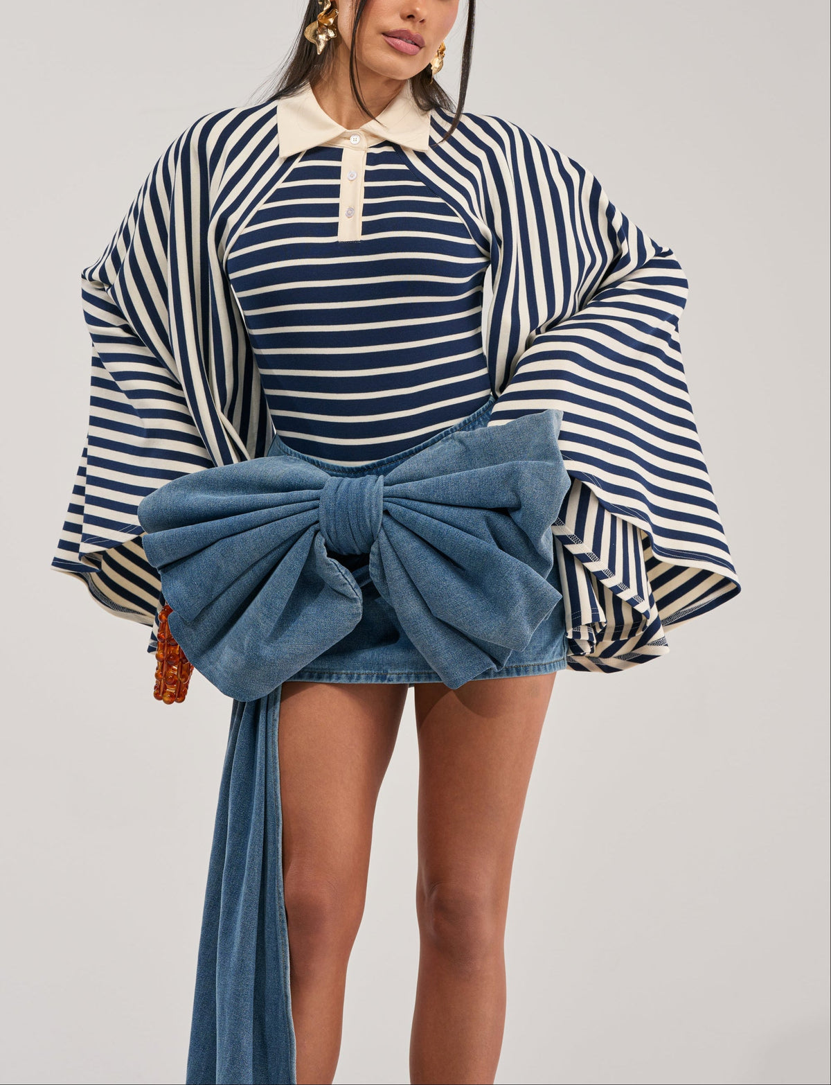 Statement Flare Sleeve Striped Top