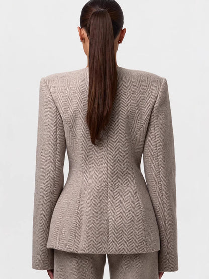 Round Neck Tailored Slim Waist Jacket