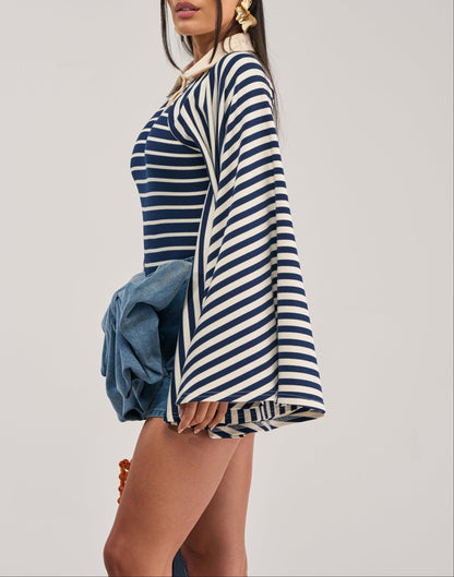 Statement Flare Sleeve Striped Top