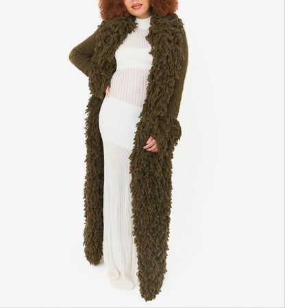 Shaggy Fuzzy Knit Open Front Long Cardigan