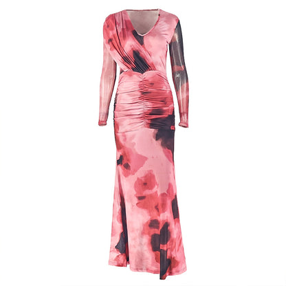 V-neck Printed Bodycon Dress