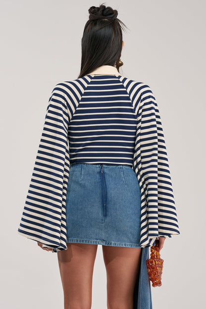 Statement Flare Sleeve Striped Top