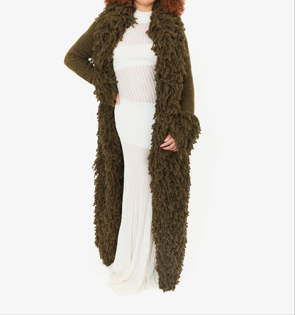Shaggy Fuzzy Knit Open Front Long Cardigan