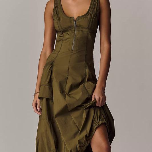 Bubble-Hem Midi Dress
