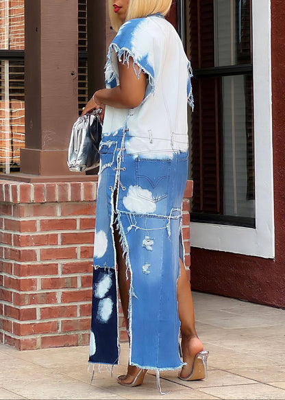 Frayed Long Sleeveless Jean Vest