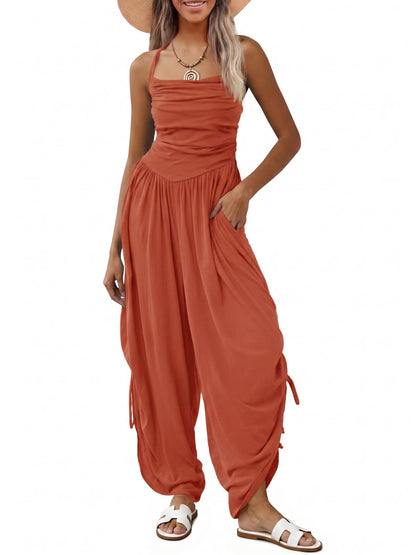 Halter Backless Barrel Wide Leg Jumpsuit