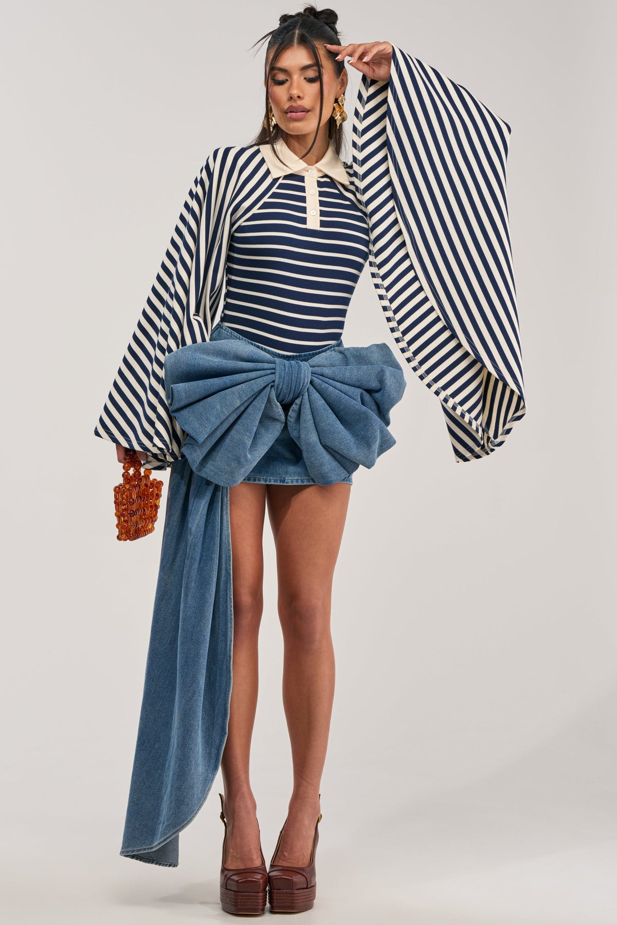 Statement Flare Sleeve Striped Top