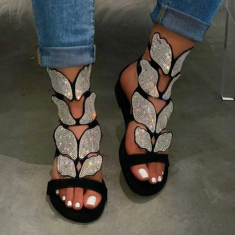 Plus-size Rhinestone Flat Sandals
