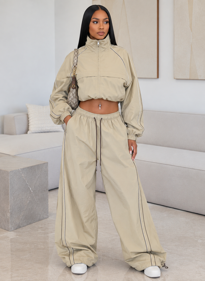 Color-block Striped Two-piece Sportswear Set