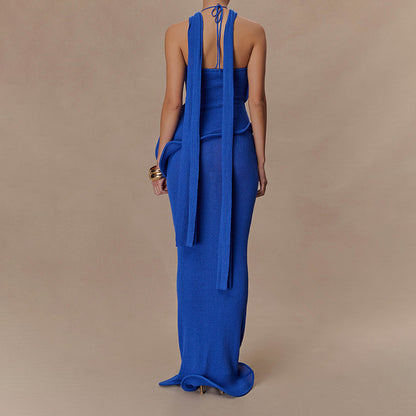 Halter Ruffle Bodycon Maxi Dress