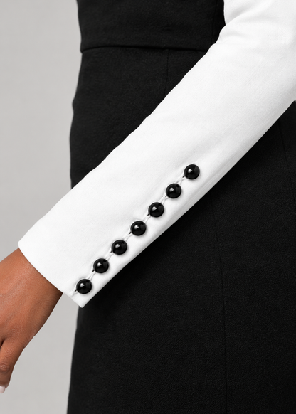 Color Block Button Bodycon Midi Dress