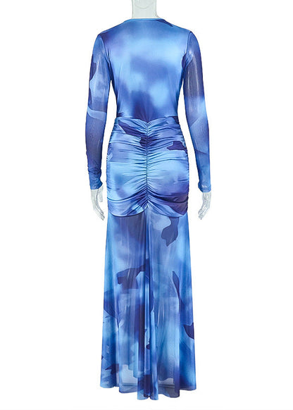 Elegant Printed Long-sleeve Bodycon Dress