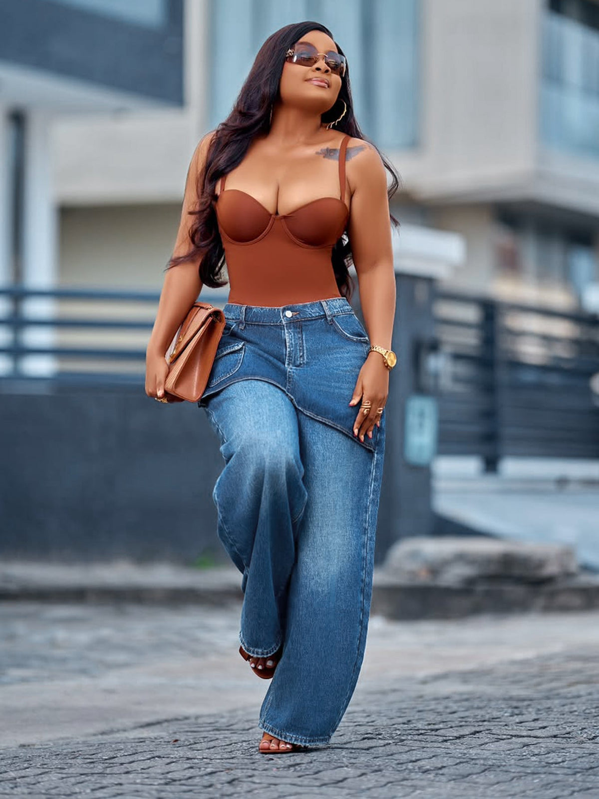 American Retro "Faux-Layered" Wide-Leg Jeans