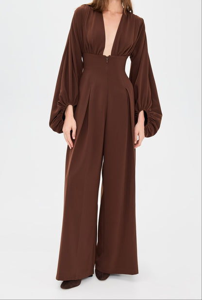 Bubble Sleeve Wide Leg Jumpsuit