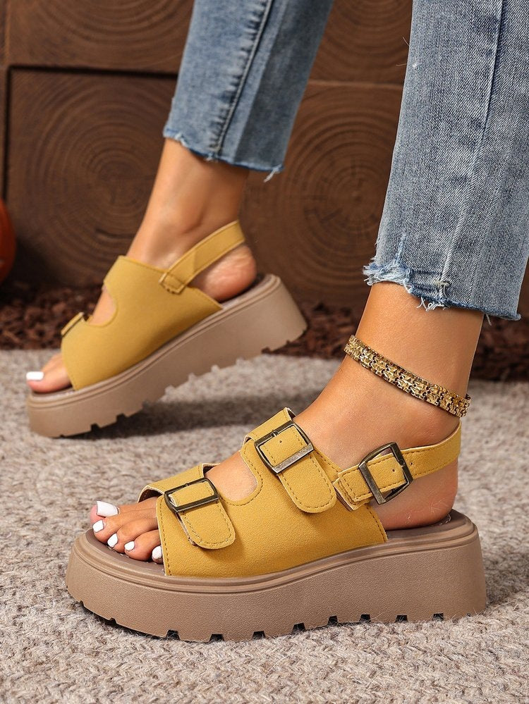 Women's Suede Buckle Platform Sandals